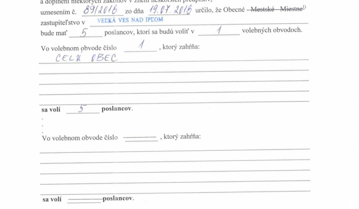 Úradná tabuľa / Oznámenie o určení počtu poslancov - foto